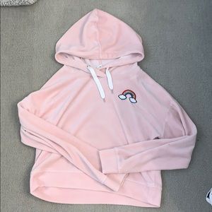 forever 21 velvet pink “happy” hoodie.